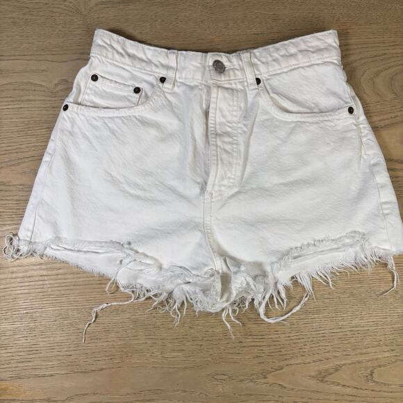 Zara Pants - ZARA Women’s 100% Cotton White Distressed High Waist Jean Shorts 6